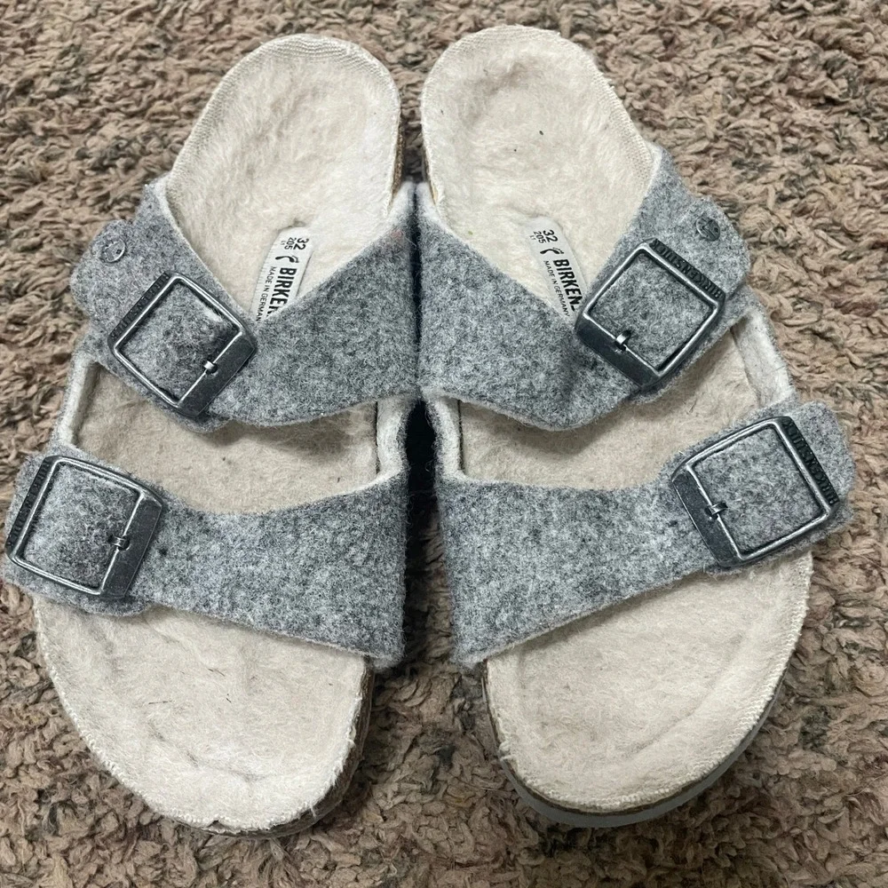 Birkenstock Arizona Kids‎ Felt Wool Shearling Lined Sandals Gray Size 32 US 1
